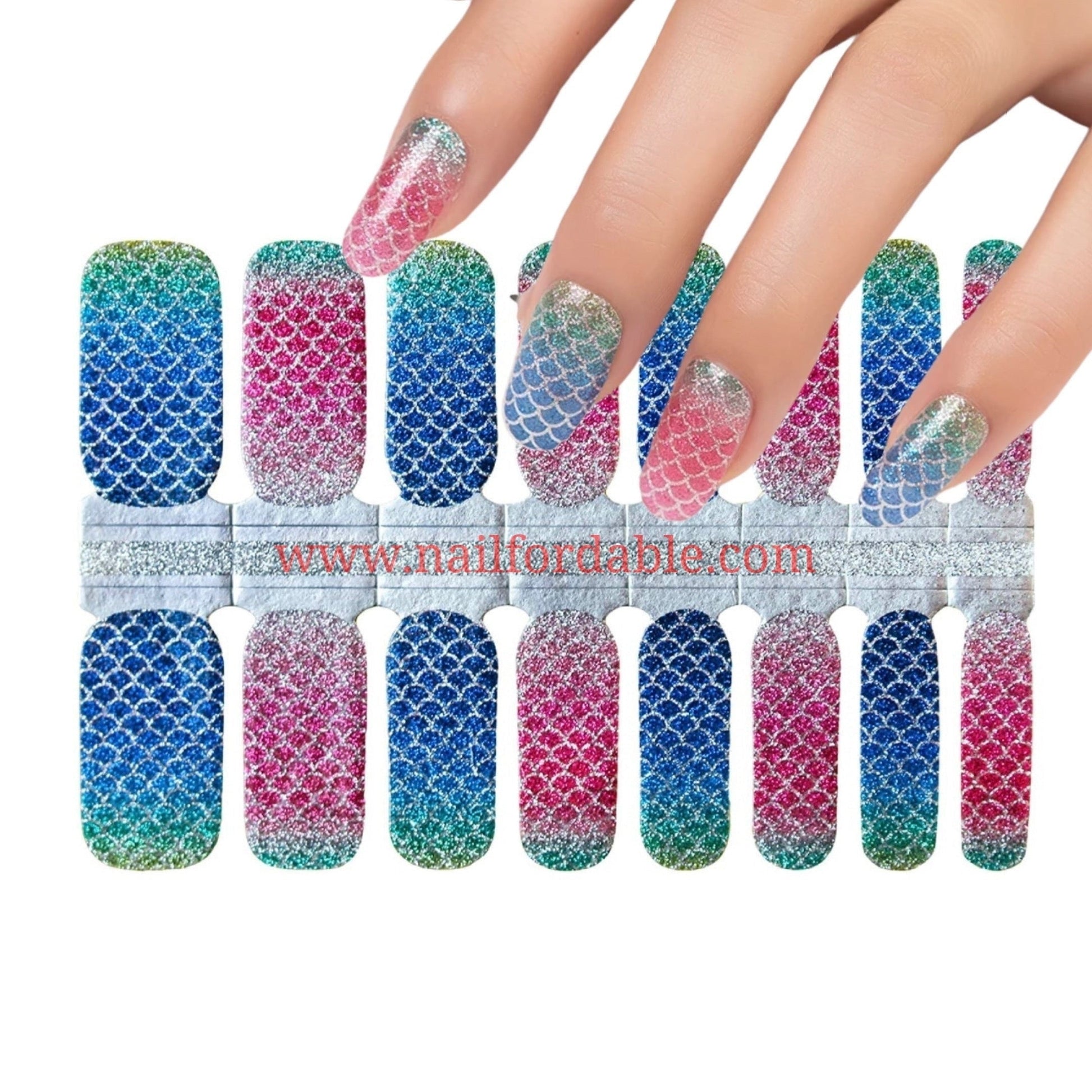 Mermaid ombre glitter | Nail Wraps | Nail Stickers | Nail Strips | Gel Nails | Nail Polish Wraps - Nailfordable