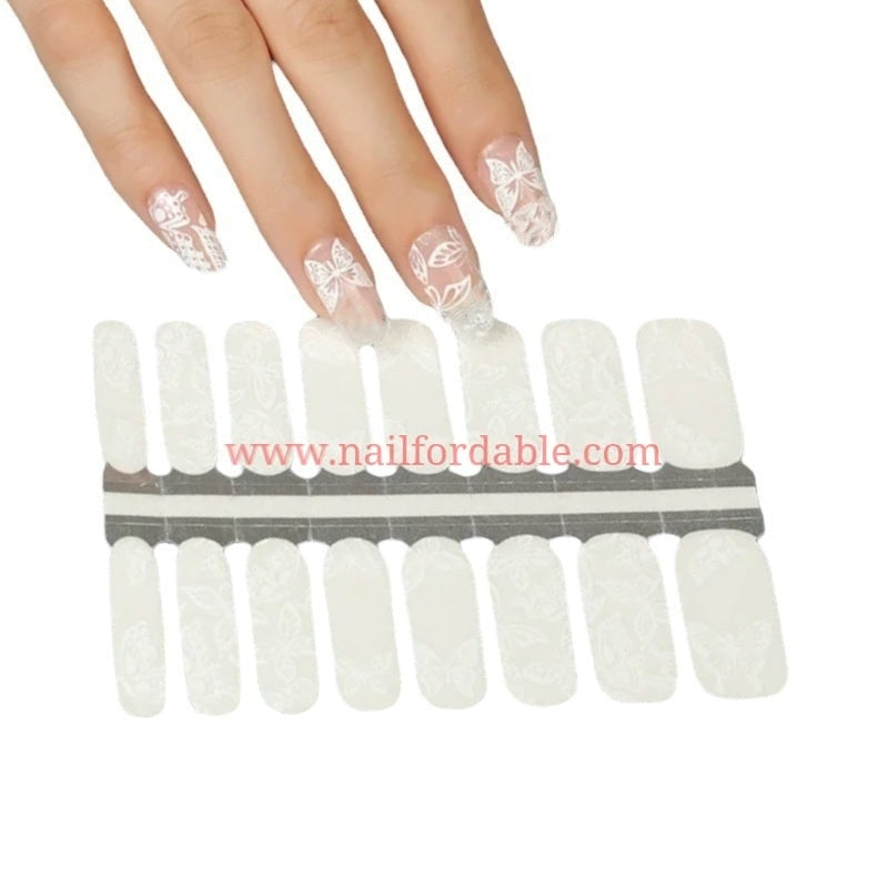 White Butterflies Overlay | Nail Wraps | Nail Stickers | Nail Strips | Gel Nails | Nail Polish Wraps - Nailfordable