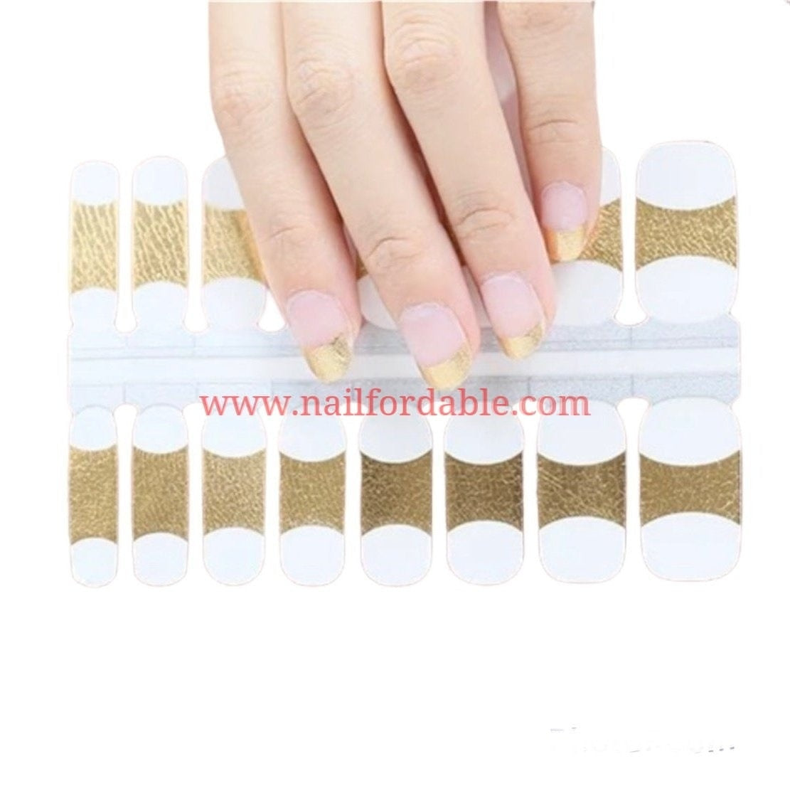 Gold leather french tips | Nail Wraps | Nail Stickers | Nail Strips | Gel Nails | Nail Polish Wraps - Nailfordable