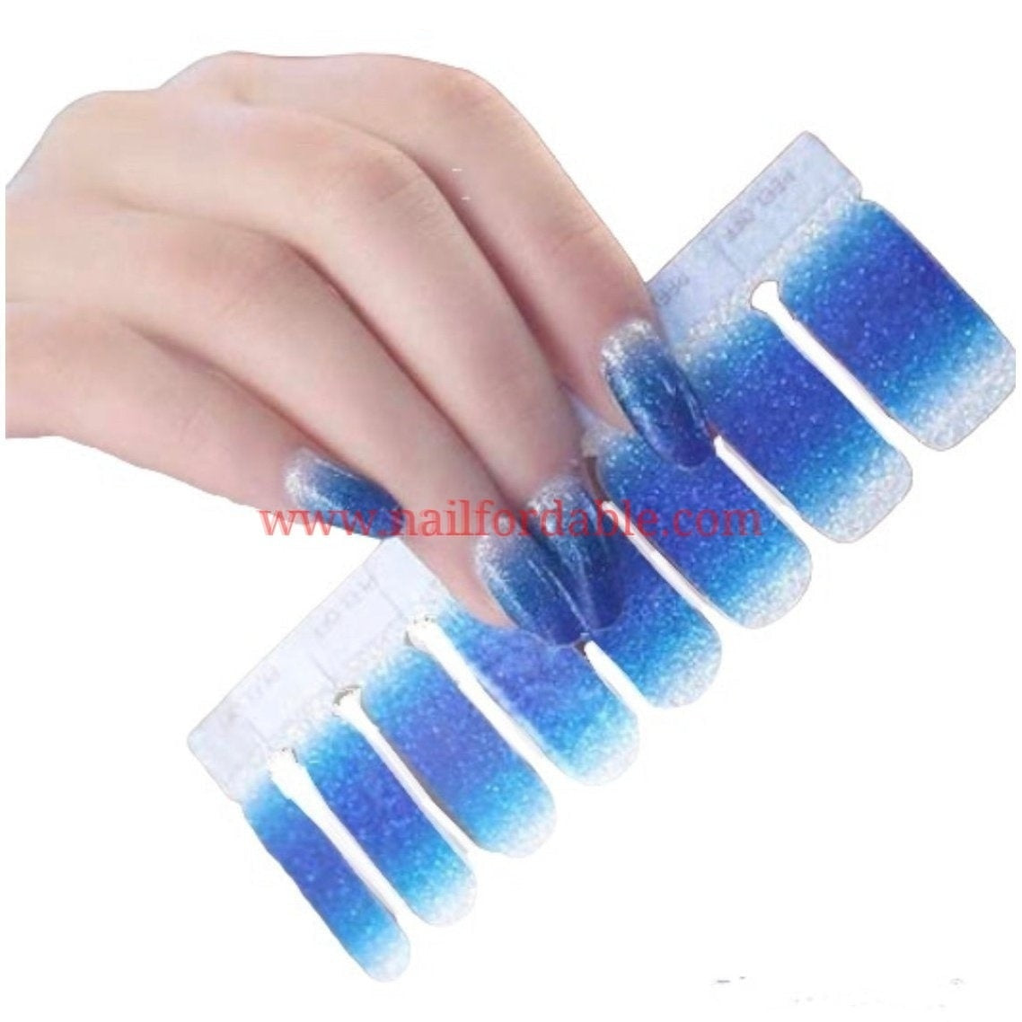 Light Blue Glitter Nail Polish Strips Wrap