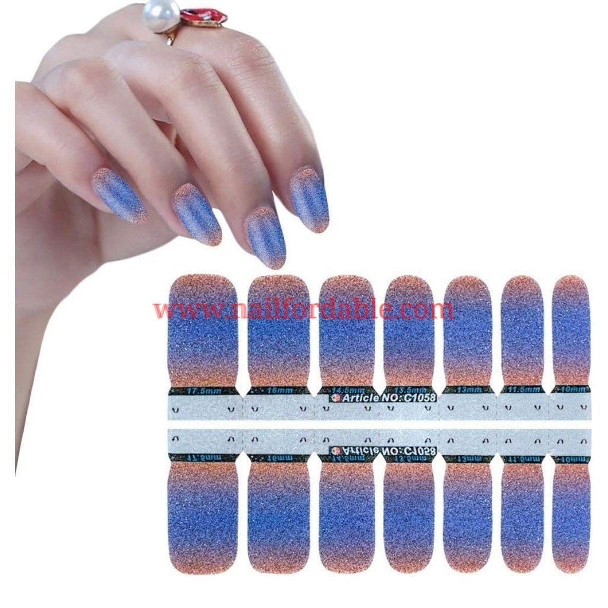 Gold and Blue gradient | Nail Wraps | Nail Stickers | Nail Strips | Gel Nails | Nail Polish Wraps - Nailfordable