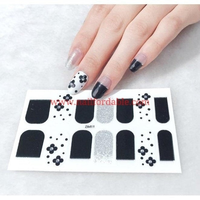 Black flowers | Nail Wraps | Nail Stickers | Nail Strips | Gel Nails | Nail Polish Wraps - Nailfordable