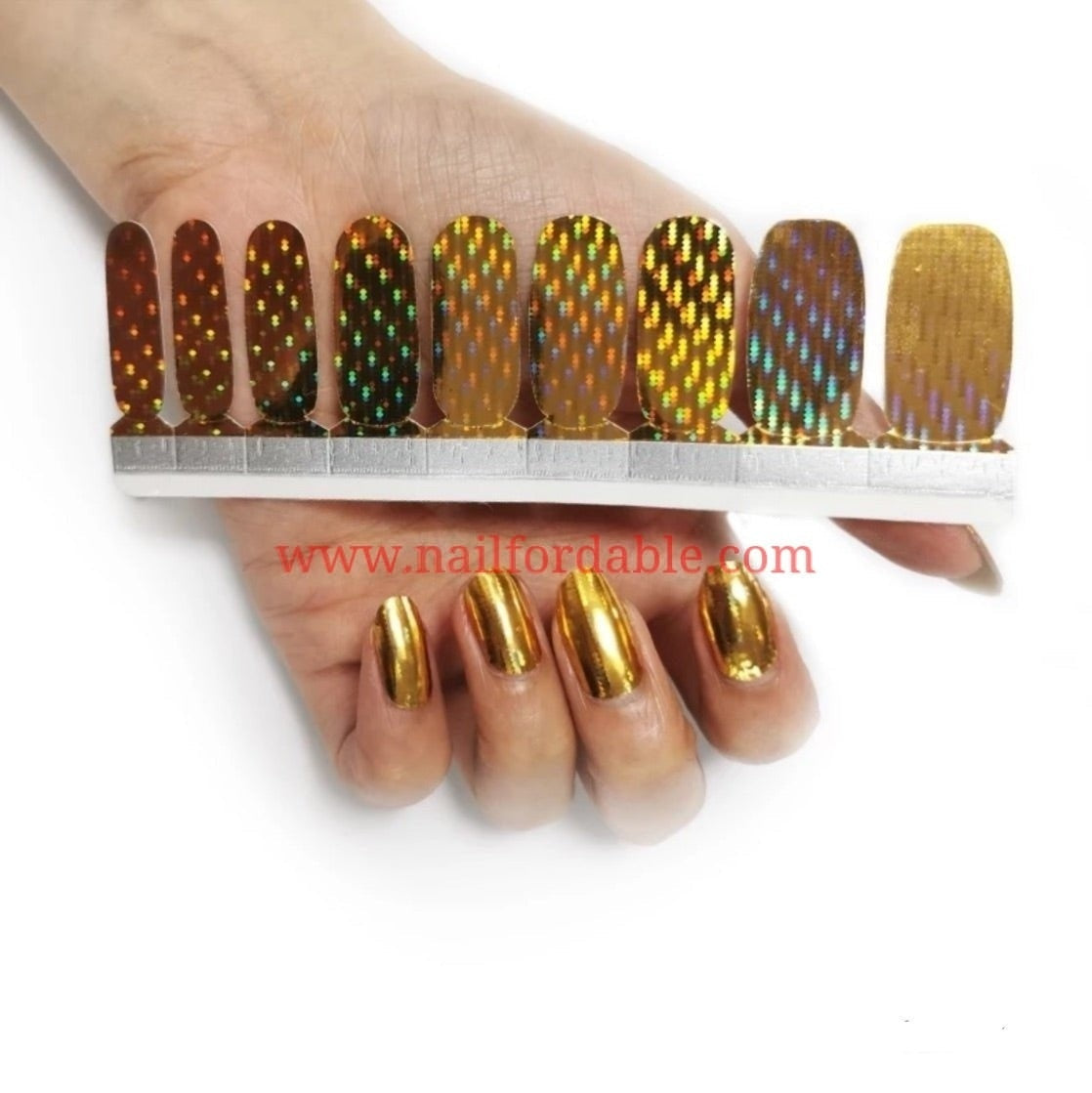 Flashing gold Chrome | Nail Wraps | Nail Stickers | Nail Strips | Gel Nails | Nail Polish Wraps - Nailfordable