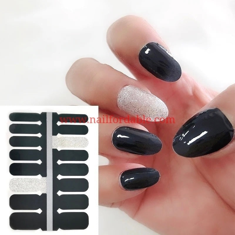 Black and white glitter Crystal Wraps | Nail Wraps | Nail Stickers | Nail Strips | Gel Nails | Nail Polish Wraps - Nailfordable