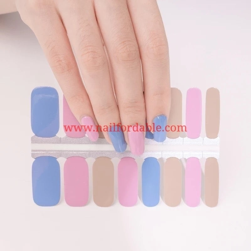 Blue, pink and nude | Nail Wraps | Nail Stickers | Nail Strips | Gel Nails | Nail Polish Wraps - Nailfordable