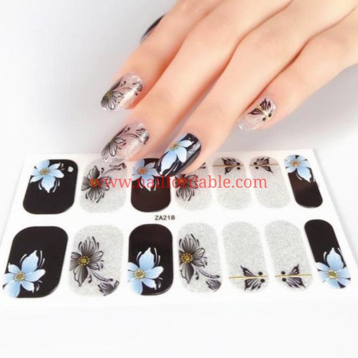 Blue Flowers | Nail Wraps | Nail Stickers | Nail Strips | Gel Nails | Nail Polish Wraps - Nailfordable