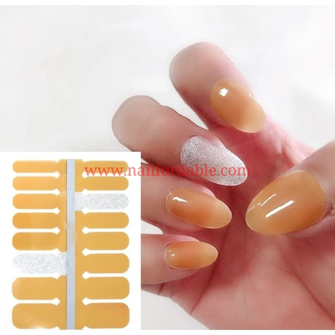 Yellow and white glitter Crystal Wraps | Nail Wraps | Nail Stickers | Nail Strips | Gel Nails | Nail Polish Wraps - Nailfordable