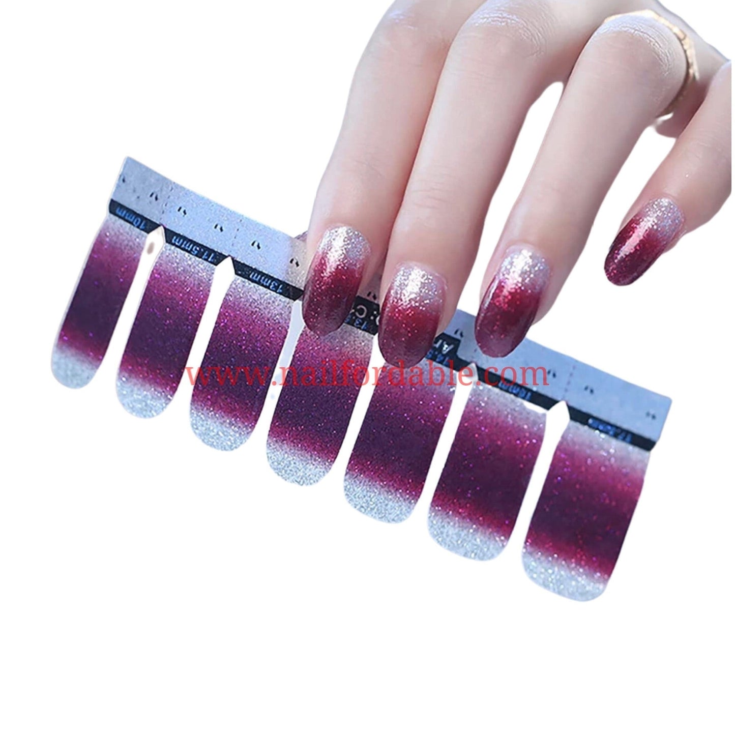 Burgundy and Silver gradient | Nail Wraps | Nail Stickers | Nail Strips | Gel Nails | Nail Polish Wraps - Nailfordable