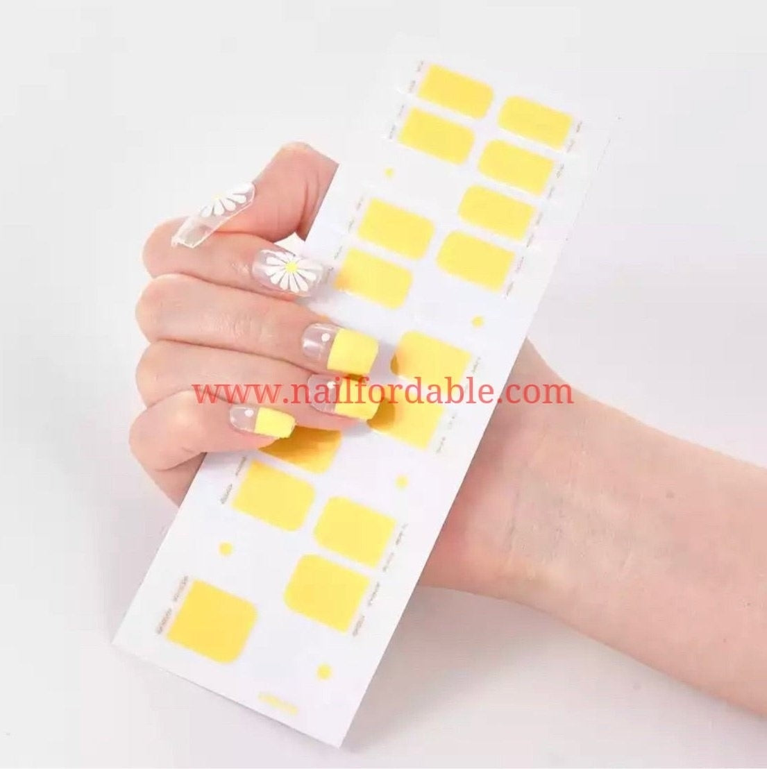 Floral and yellow french tips | Nail Wraps | Nail Stickers | Nail Strips | Gel Nails | Nail Polish Wraps - Nailfordable