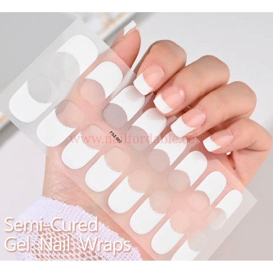 White French tips - Semi-Cured Gel Wraps UV | Nail Wraps | Nail Stickers | Nail Strips | Gel Nails | Nail Polish Wraps - Nailfordable