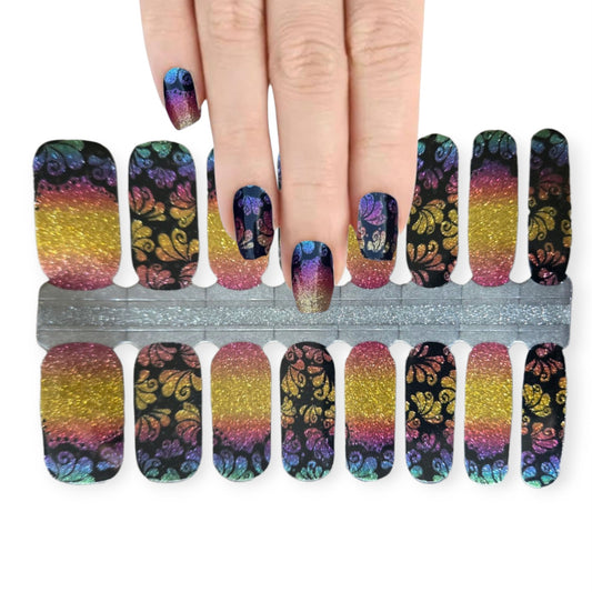 Rainbow garden glitter | Nail Wraps | Nail Stickers | Nail Strips | Gel Nails | Nail Polish Wraps - Nailfordable
