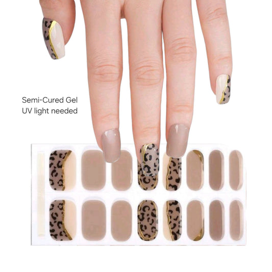 Leopard accents- Semi-Cured Gel Wraps UV | Nail Wraps | Nail Stickers | Nail Strips | Gel Nails | Nail Polish Wraps - Nailfordable