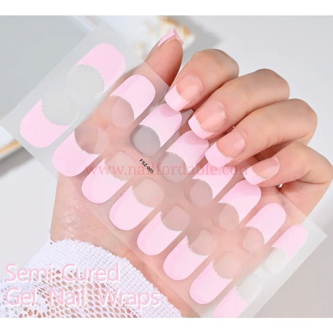 Pink French tips - Semi-Cured Gel Wraps UV | Nail Wraps | Nail Stickers | Nail Strips | Gel Nails | Nail Polish Wraps - Nailfordable