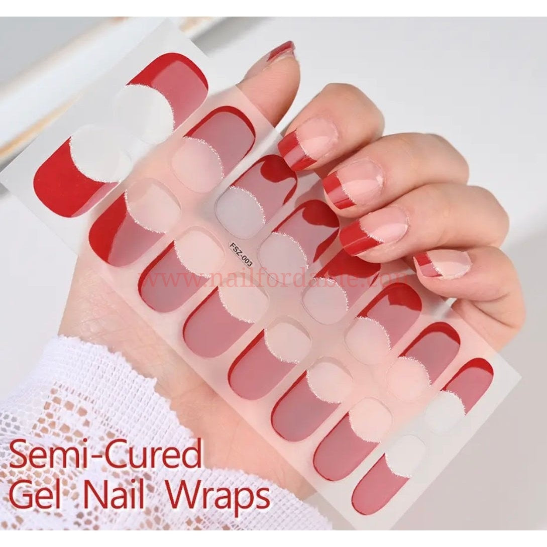 Red French tips - Semi-Cured Gel Wraps UV | Nail Wraps | Nail Stickers | Nail Strips | Gel Nails | Nail Polish Wraps - Nailfordable