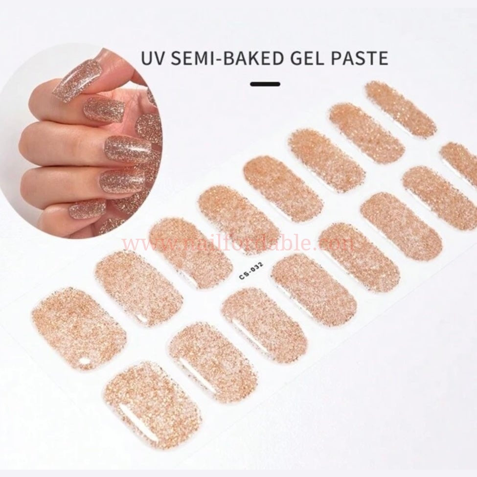 Gold Glitter - Semi-Cured Gel Wraps UV | Nail Wraps | Nail Stickers | Nail Strips | Gel Nails | Nail Polish Wraps - Nailfordable