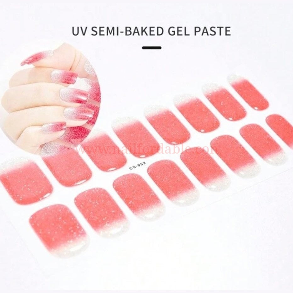 Red-Silver gradient -Semi-Cured Gel Wraps UV | Nail Wraps | Nail Stickers | Nail Strips | Gel Nails | Nail Polish Wraps - Nailfordable