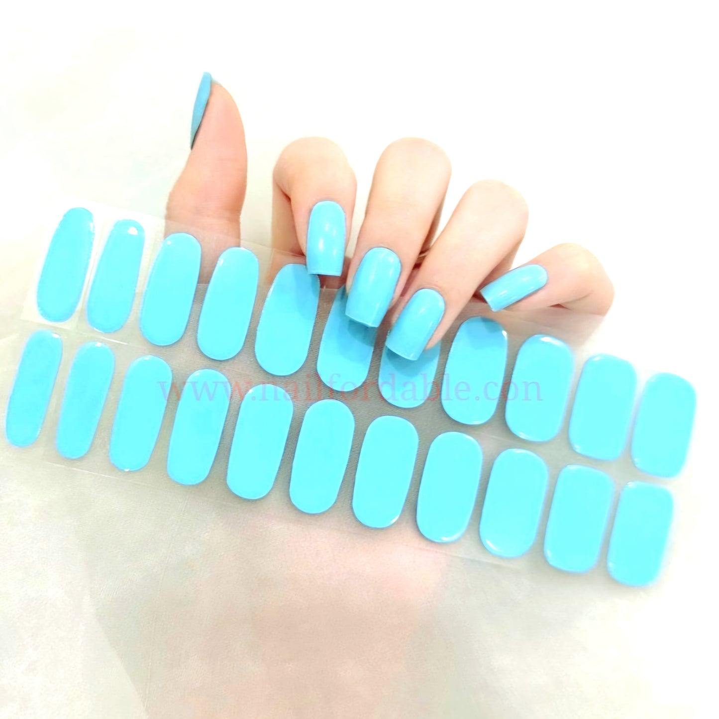 Light Blue- Cured Gel Wraps Air Dry/Non UV | Nail Wraps | Nail Stickers | Nail Strips | Gel Nails | Nail Polish Wraps - Nailfordable