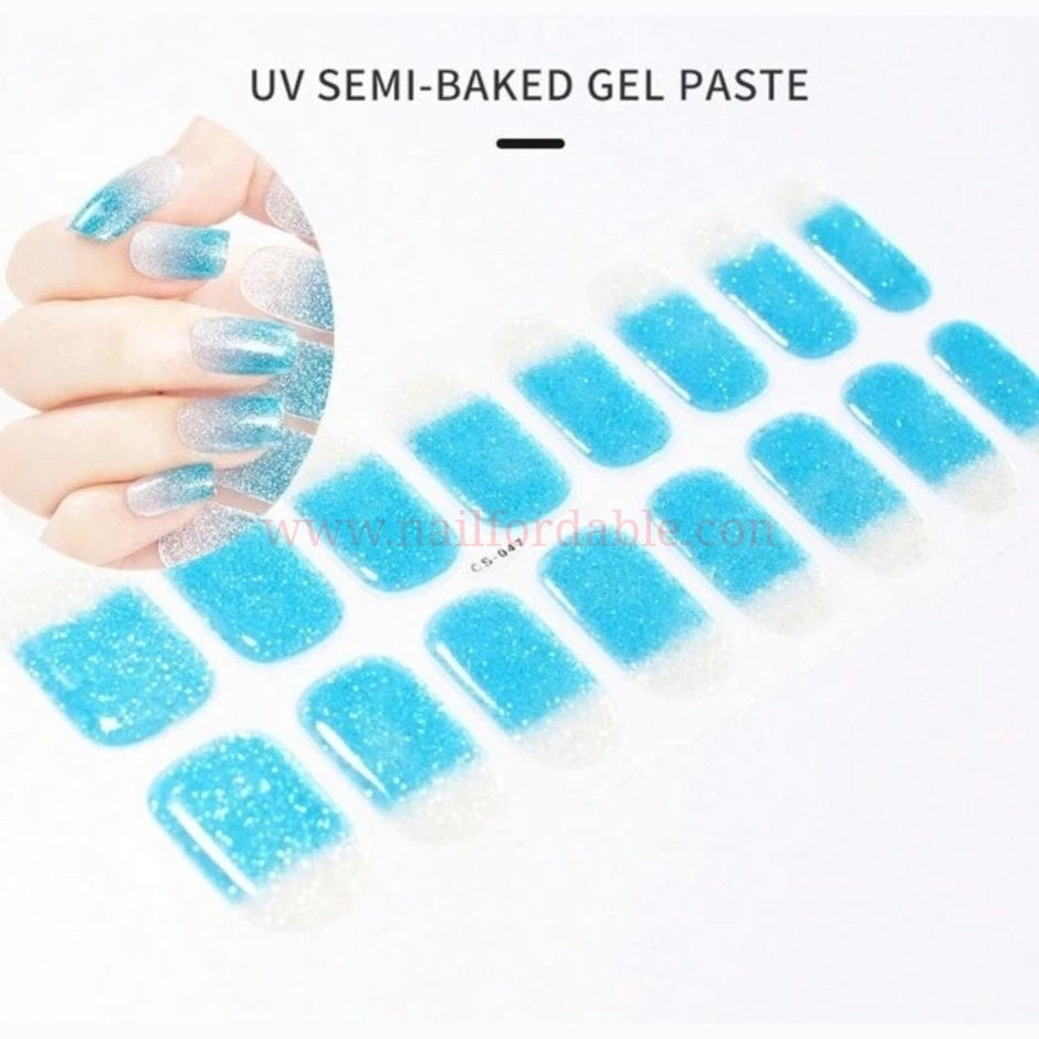 Light Blue- Silver gradient - Semi-Cured Gel Wraps UV | Nail Wraps | Nail Stickers | Nail Strips | Gel Nails | Nail Polish Wraps - Nailfordable