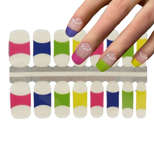 Color tips and flowers French | Nail Wraps | Nail Stickers | Nail Strips | Gel Nails | Nail Polish Wraps - Nailfordable