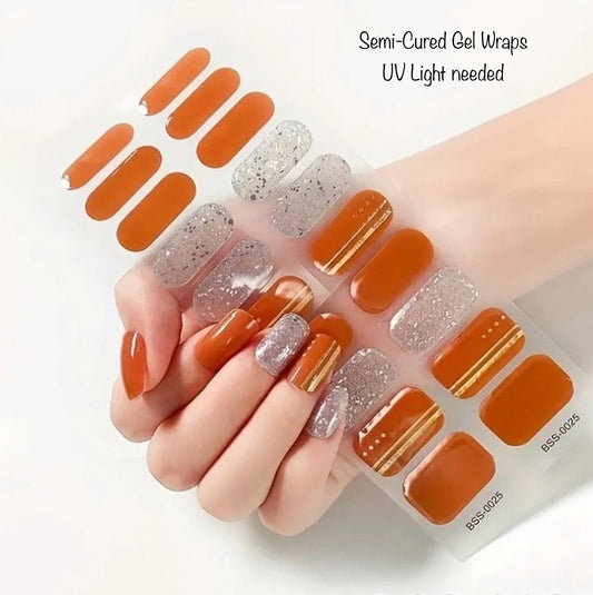 Vertical Gold lines- Semi-Cured Gel Wraps UV | Nail Wraps | Nail Stickers | Nail Strips | Gel Nails | Nail Polish Wraps - Nailfordable