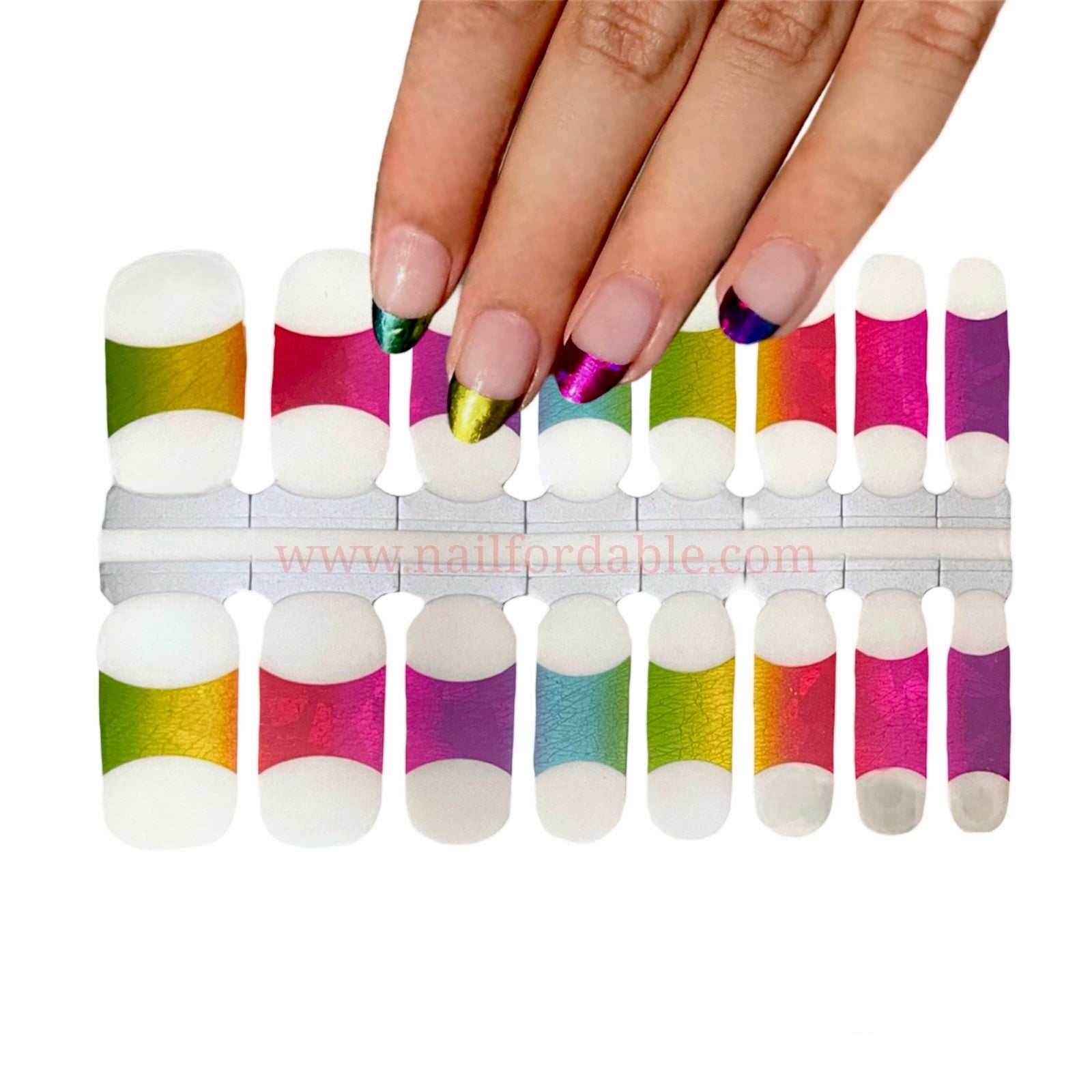 Chrome Rainbow -French tips | Nail Wraps | Nail Stickers | Nail Strips | Gel Nails | Nail Polish Wraps - Nailfordable
