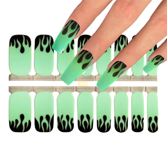 Neon Green Flames | Nail Wraps | Nail Stickers | Nail Strips | Gel Nails | Nail Polish Wraps - Nailfordable
