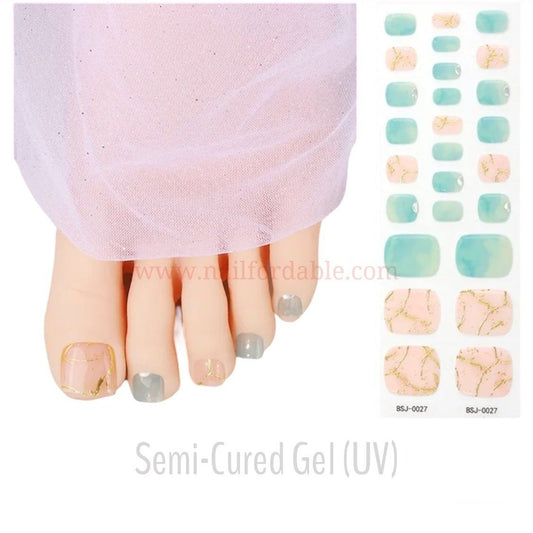 Pink and Green- Semi-Cured Gel Wraps UV | Nail Wraps | Nail Stickers | Nail Strips | Gel Nails | Nail Polish Wraps - Nailfordable