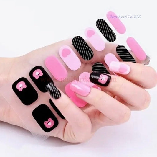 Pink Bear - Semi-Cured Gel Wraps UV | Nail Wraps | Nail Stickers | Nail Strips | Gel Nails | Nail Polish Wraps - Nailfordable