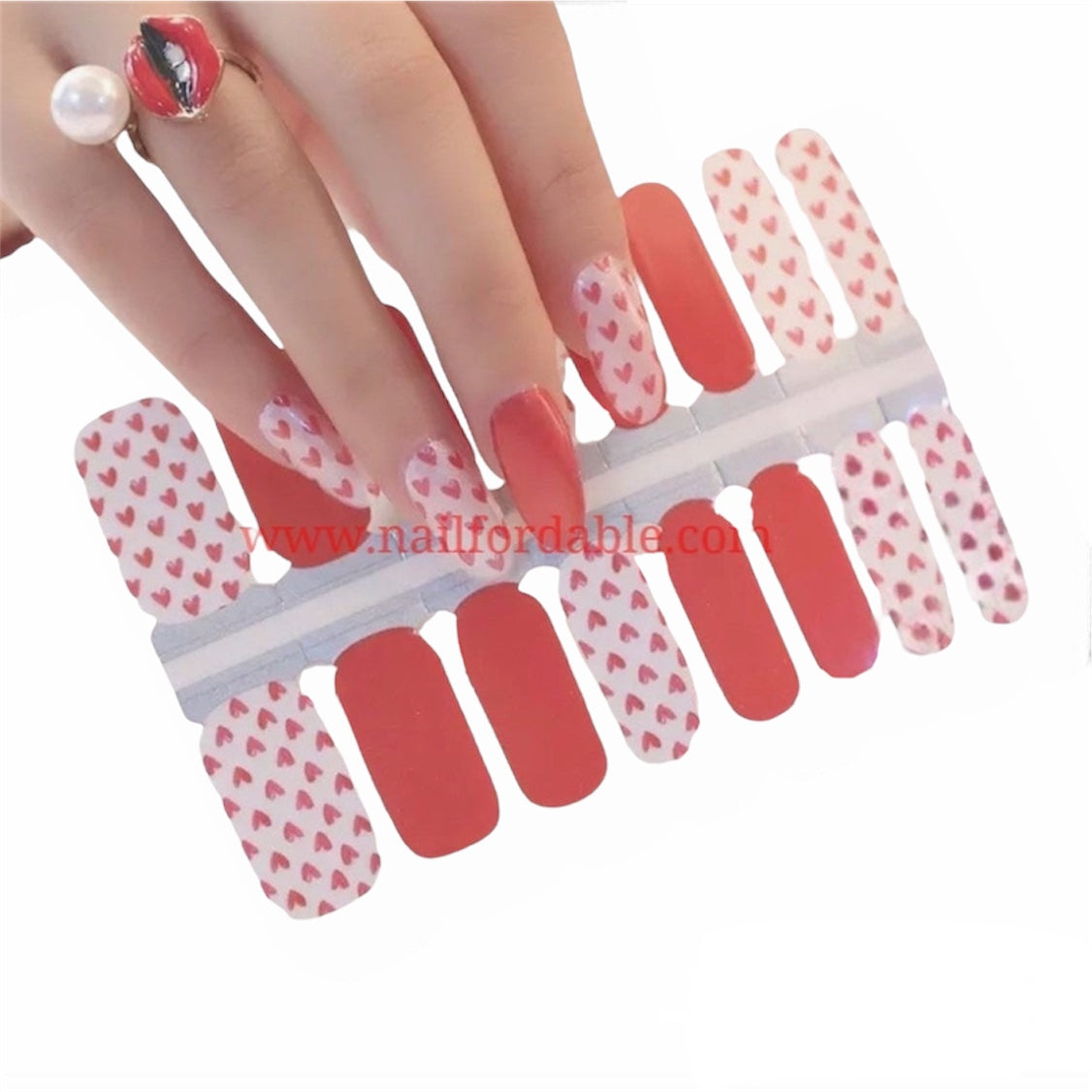 Red Hearts | Nail Wraps | Nail Stickers | Nail Strips | Gel Nails | Nail Polish Wraps - Nailfordable