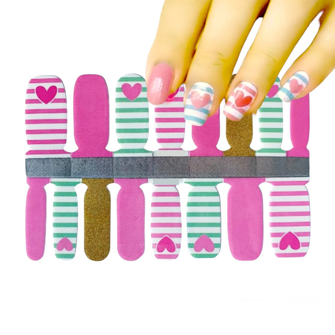 Hearts and stripes | Nail Wraps | Nail Stickers | Nail Strips | Gel Nails | Nail Polish Wraps - Nailfordable