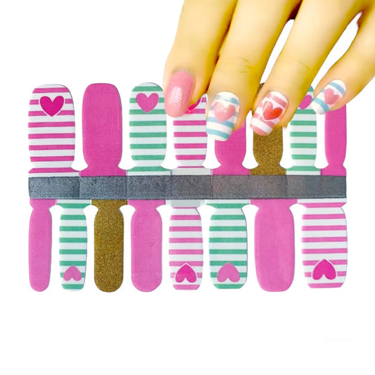 Hearts and stripes | Nail Wraps | Nail Stickers | Nail Strips | Gel Nails | Nail Polish Wraps - Nailfordable
