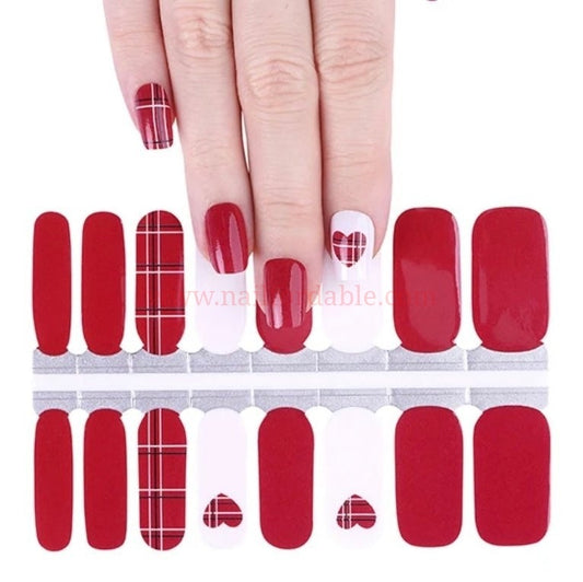 Red Plaid heart | Nail Wraps | Nail Stickers | Nail Strips | Gel Nails | Nail Polish Wraps - Nailfordable