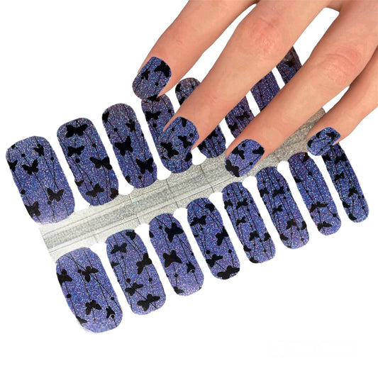 Black butterflies glitter | Nail Wraps | Nail Stickers | Nail Strips | Gel Nails | Nail Polish Wraps - Nailfordable