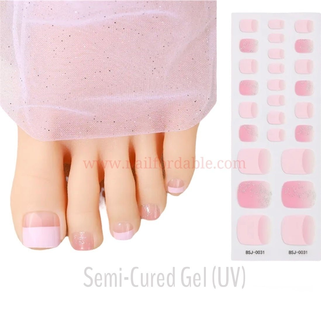 Pink french tips Semi-Cured Gel Wraps UV | Nail Wraps | Nail Stickers | Nail Strips | Gel Nails | Nail Polish Wraps - Nailfordable