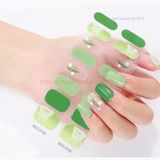 Green Garden - Semi-Cured Gel Wraps UV | Nail Wraps | Nail Stickers | Nail Strips | Gel Nails | Nail Polish Wraps - Nailfordable