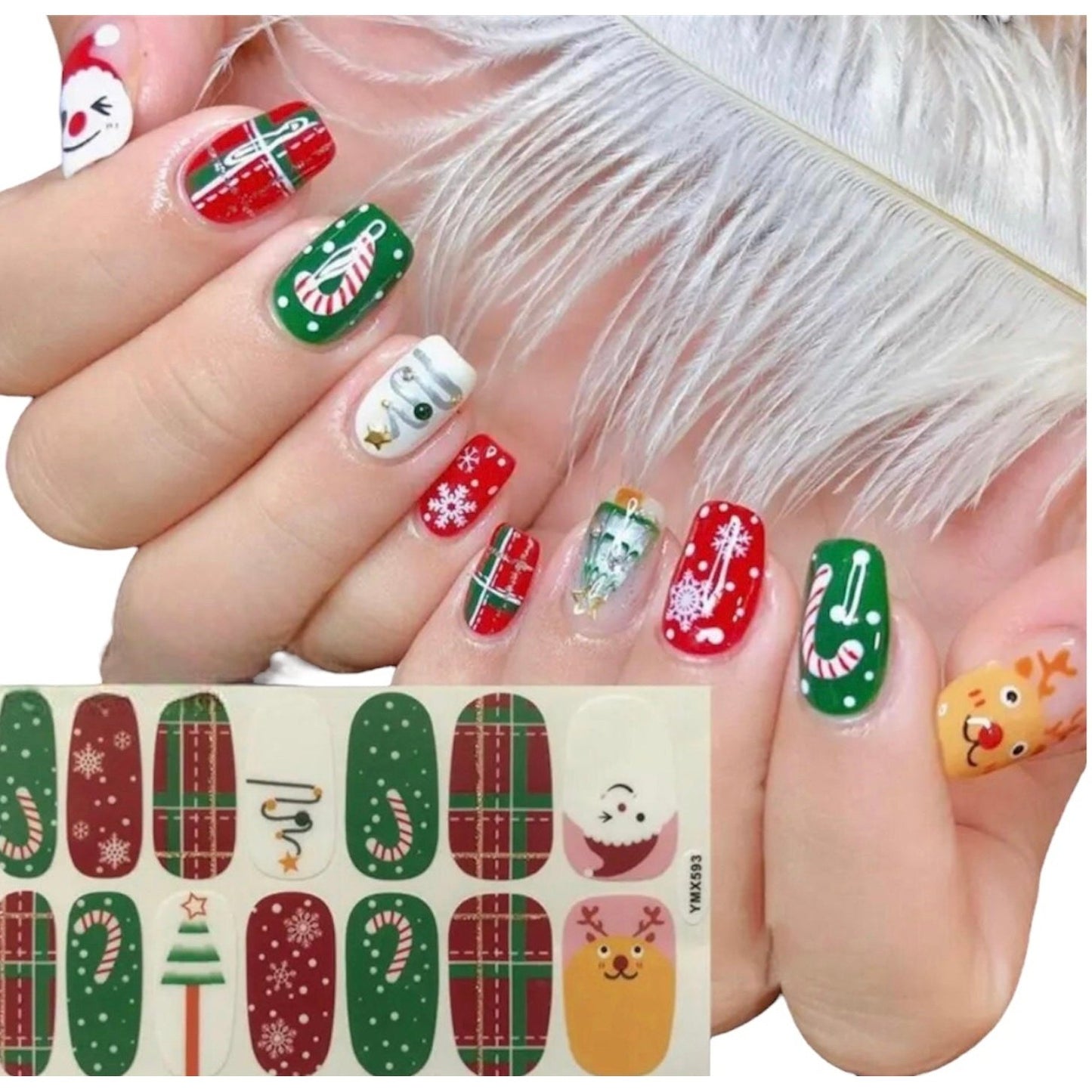 Santa and Rudolph | Nail Wraps | Nail Stickers | Nail Strips | Gel Nails | Nail Polish Wraps - Nailfordable