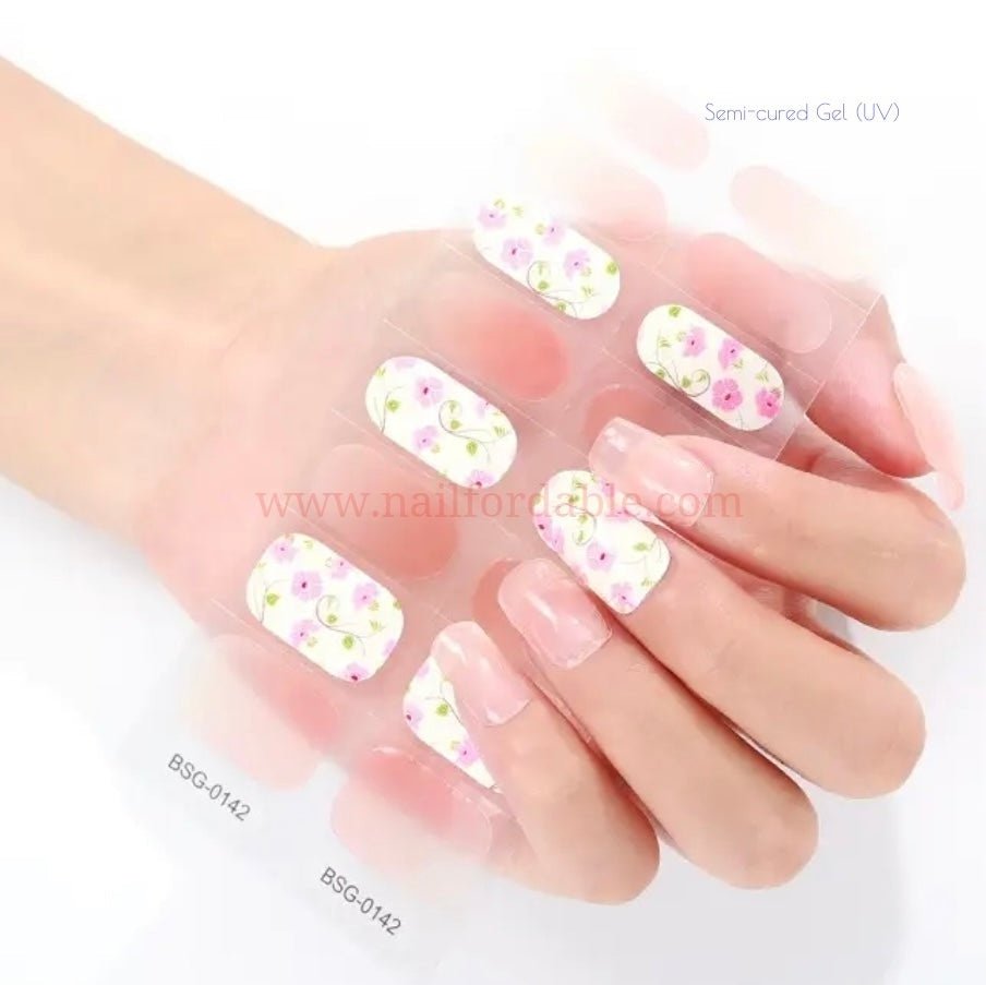 Pink little flowers - Semi-Cured Gel Wraps UV | Nail Wraps | Nail Stickers | Nail Strips | Gel Nails | Nail Polish Wraps - Nailfordable