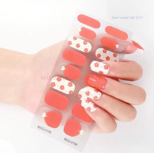 Red little flowers - Semi-Cured Gel Wraps UV | Nail Wraps | Nail Stickers | Nail Strips | Gel Nails | Nail Polish Wraps - Nailfordable