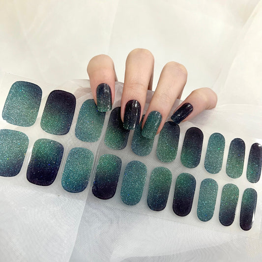 Green shade- Cured Gel Wraps Air Dry/Non UV Copy | Nail Wraps | Nail Stickers | Nail Strips | Gel Nails | Nail Polish Wraps - Nailfordable