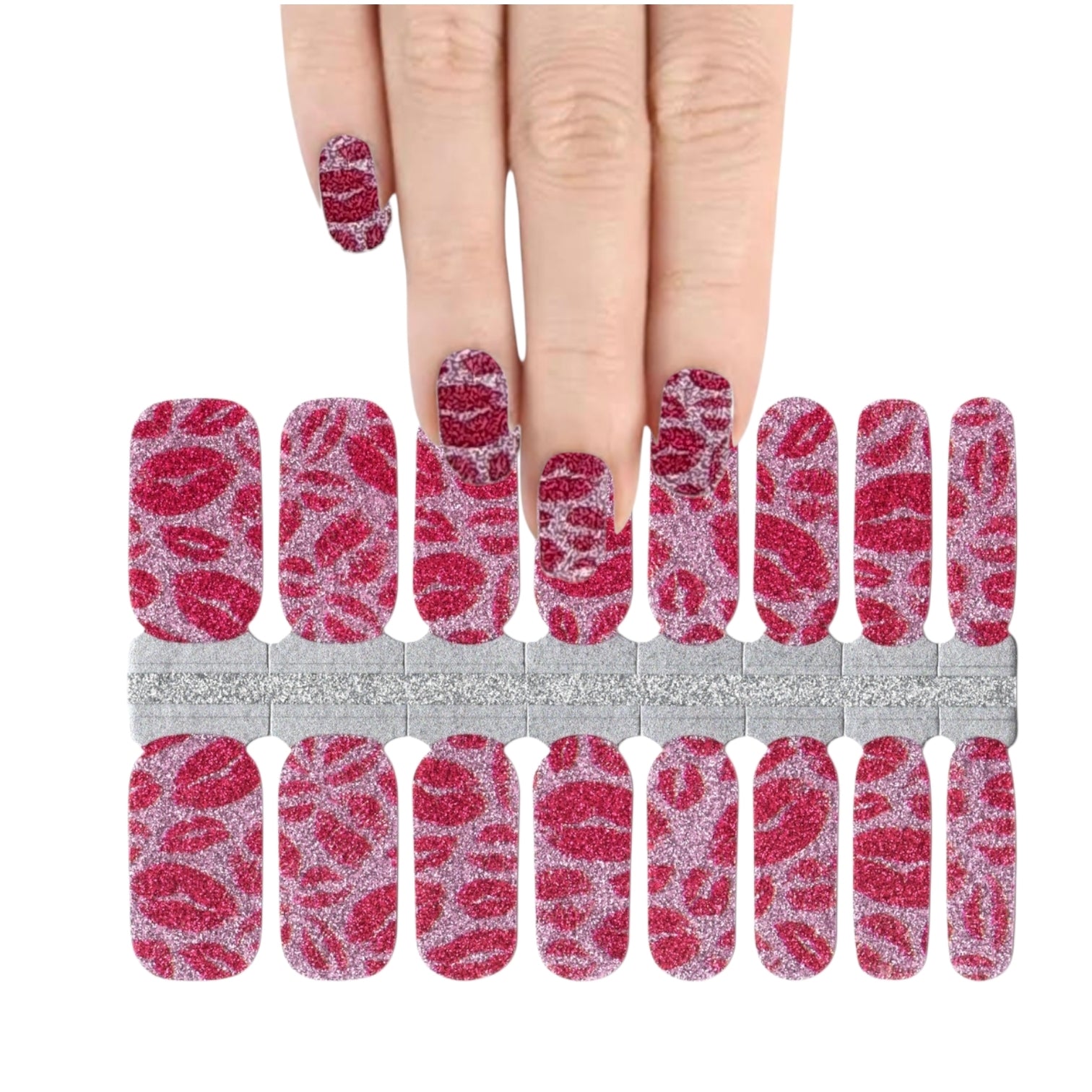 Red kisses glitter | Nail Wraps | Nail Stickers | Nail Strips | Gel Nails | Nail Polish Wraps - Nailfordable