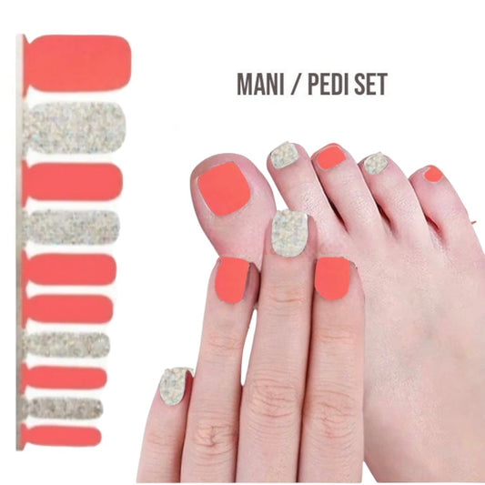 Orange-Silver | Nail Wraps | Nail Stickers | Nail Strips | Gel Nails | Nail Polish Wraps - Nailfordable