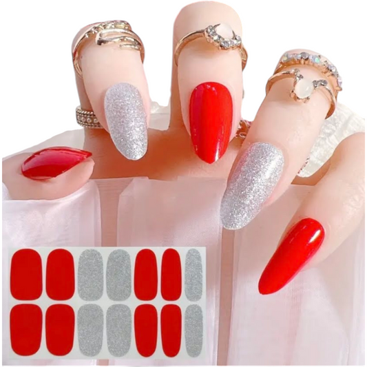 Red ans silver accents | Nail Wraps | Nail Stickers | Nail Strips | Gel Nails | Nail Polish Wraps - Nailfordable