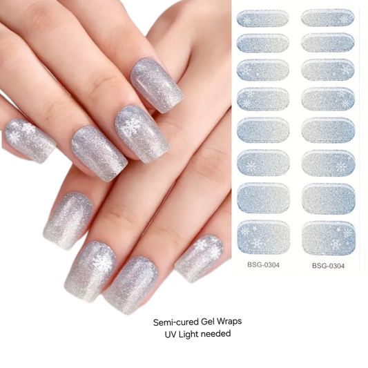 Snowing - Semi-Cured Gel Wraps UV | Nail Wraps | Nail Stickers | Nail Strips | Gel Nails | Nail Polish Wraps - Nailfordable