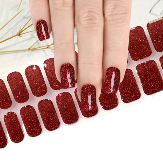 Red glitter- Semi-Cured Gel Wraps UV | Nail Wraps | Nail Stickers | Nail Strips | Gel Nails | Nail Polish Wraps - Nailfordable