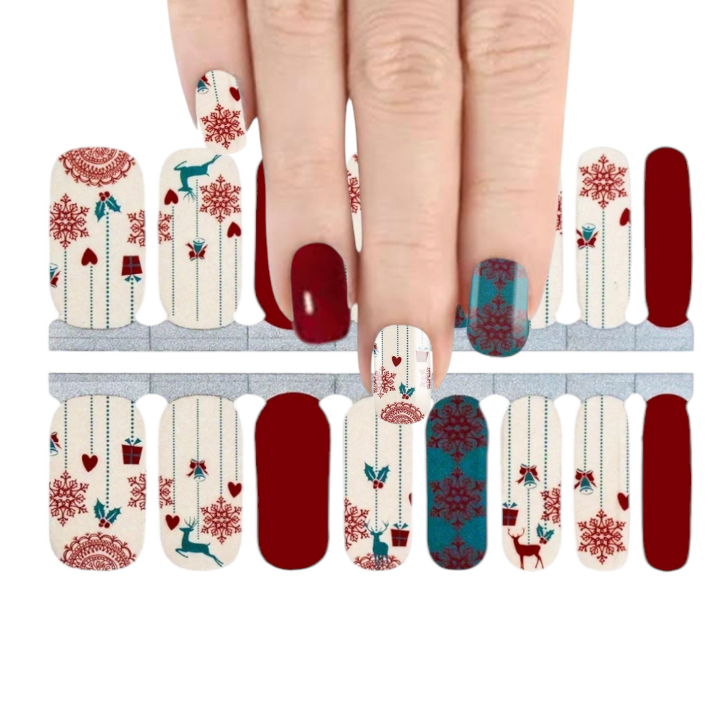 Red Snowflakes | Nail Wraps | Nail Stickers | Nail Strips | Gel Nails | Nail Polish Wraps - Nailfordable