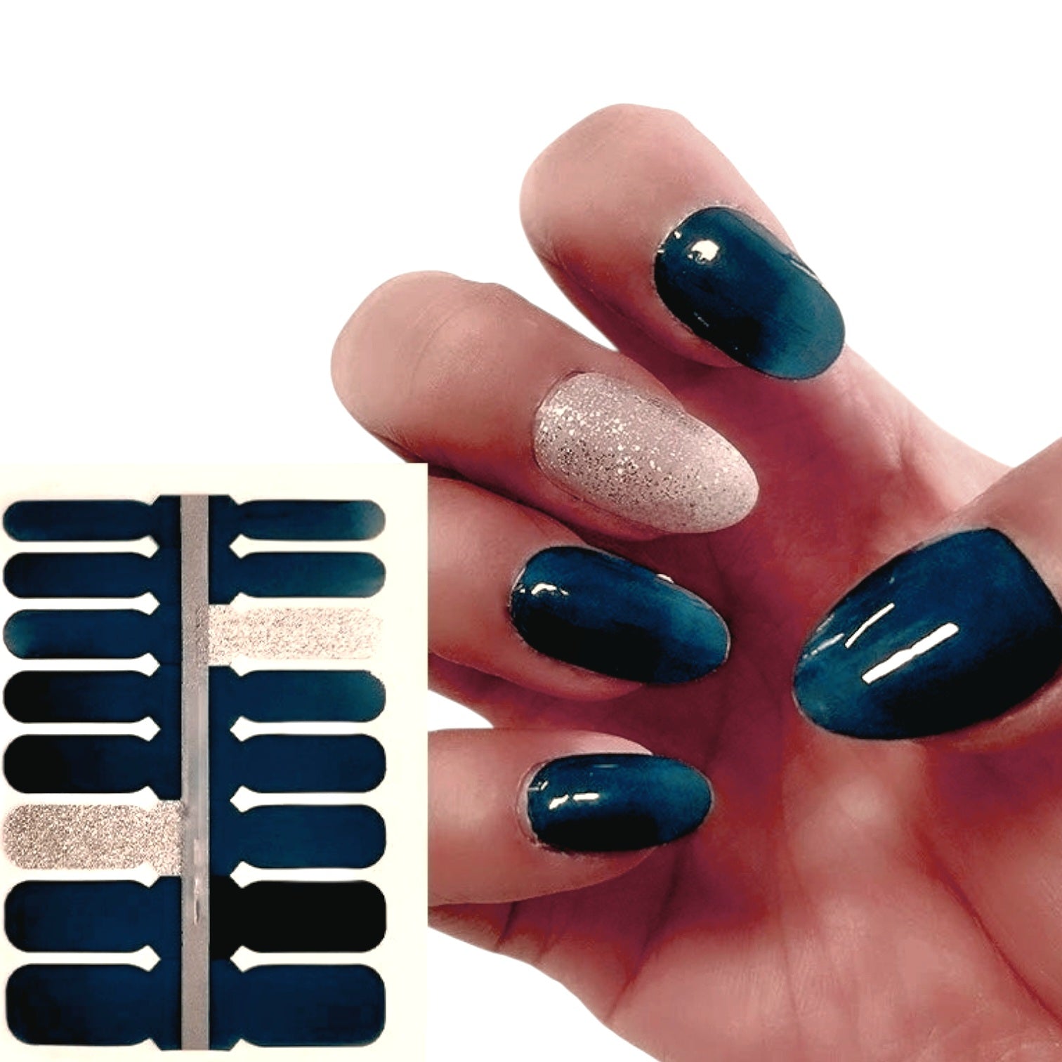 Dark Green and white glitter Crystal Wraps | Nail Wraps | Nail Stickers | Nail Strips | Gel Nails | Nail Polish Wraps - Nailfordable