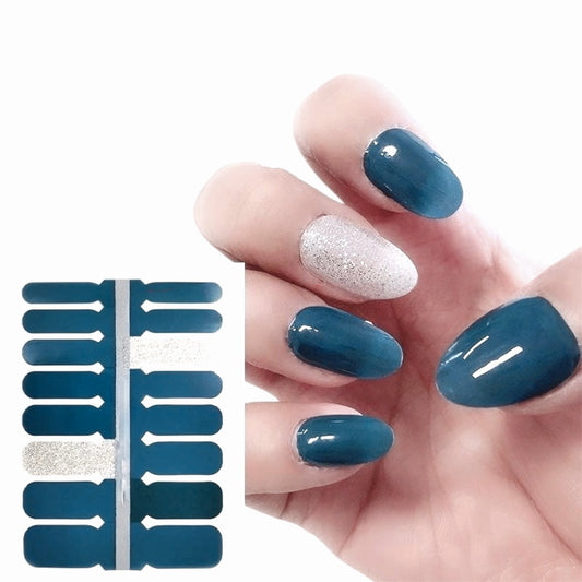 Teal Green and white glitter Crystal Wraps | Nail Wraps | Nail Stickers | Nail Strips | Gel Nails | Nail Polish Wraps - Nailfordable
