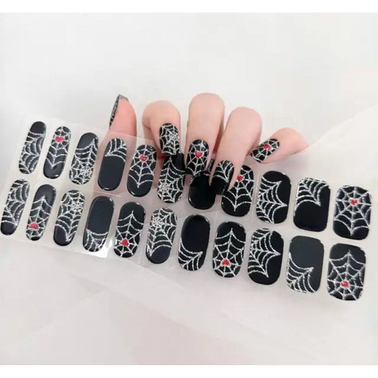 Silver spider webs - Cured Gel Wraps Air Dry/Non UV | Nail Wraps | Nail Stickers | Nail Strips | Gel Nails | Nail Polish Wraps - Nailfordable