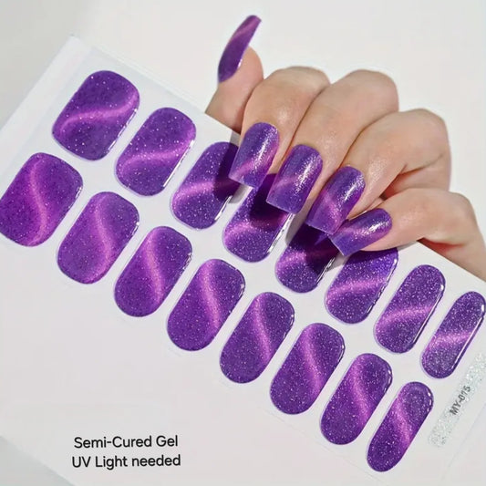 Cat Eye Purple - Semi-Cured Gel Wraps UV | Nail Wraps | Nail Stickers | Nail Strips | Gel Nails | Nail Polish Wraps - Nailfordable