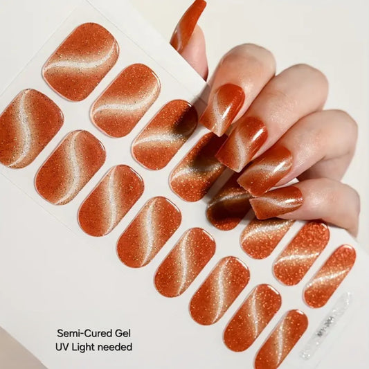 Cat Eye Orange - Semi-Cured Gel Wraps UV | Nail Wraps | Nail Stickers | Nail Strips | Gel Nails | Nail Polish Wraps - Nailfordable